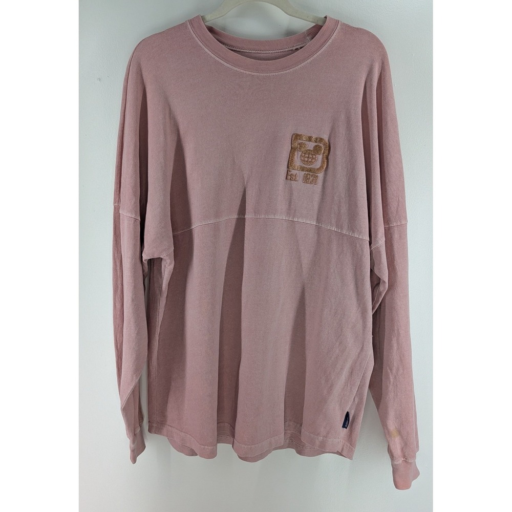 Disney World Spirit Jersey Pink Mauve Long Sleeve Glitter Logo Shirt Womens M